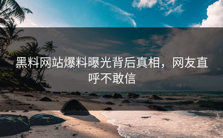 黑料网站爆料曝光背后真相，网友直呼不敢信