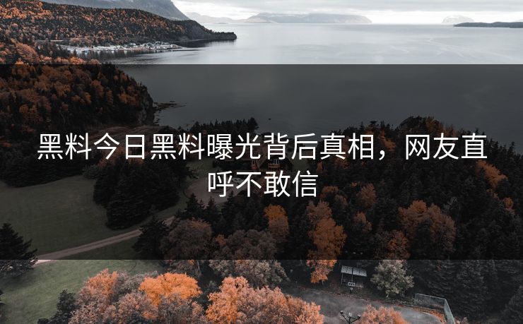 黑料今日黑料曝光背后真相，网友直呼不敢信
