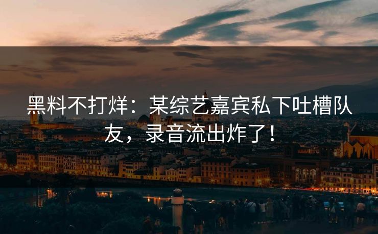 黑料不打烊：某综艺嘉宾私下吐槽队友，录音流出炸了！