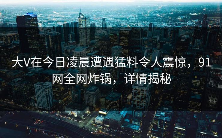 大V在今日凌晨遭遇猛料令人震惊，91网全网炸锅，详情揭秘