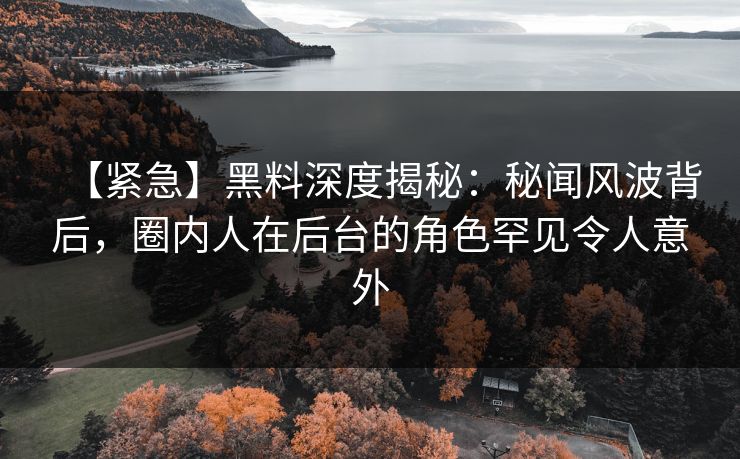 【紧急】黑料深度揭秘：秘闻风波背后，圈内人在后台的角色罕见令人意外