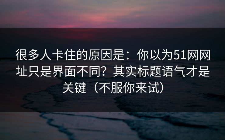 很多人卡住的原因是：你以为51网网址只是界面不同？其实标题语气才是关键（不服你来试）
